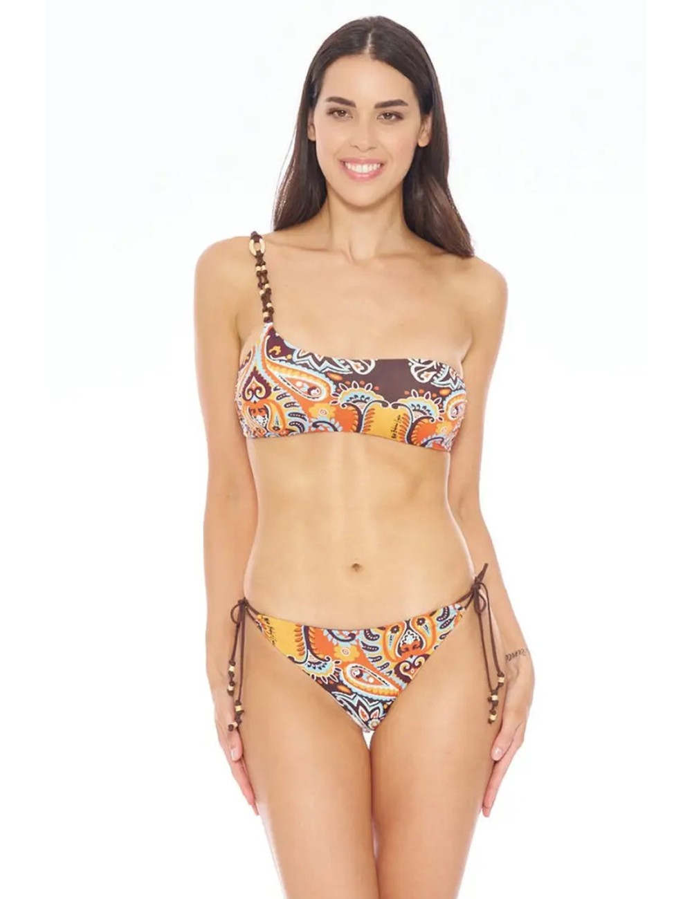 Miss bikini - bikini fascia monospalla e slip brasile laccetti con elementi oro v5008s fy0466j inma - 14057