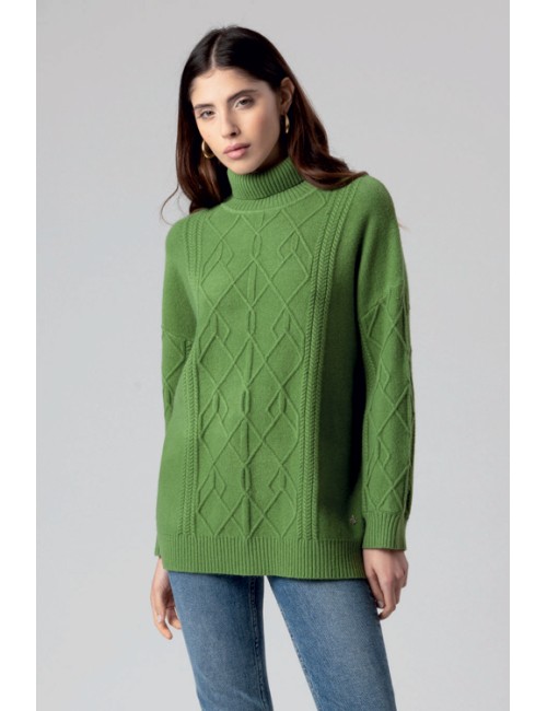 Fresh flower - maglia  lupetto over treccia ff098 2615 verde prato - 10952