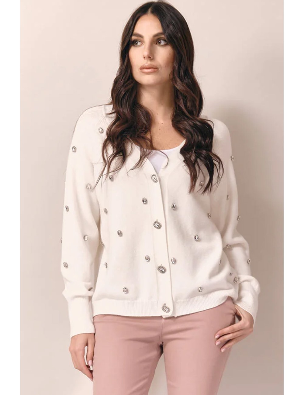 White wise - cardigan con applicazioni ww19157 bianco - 13876