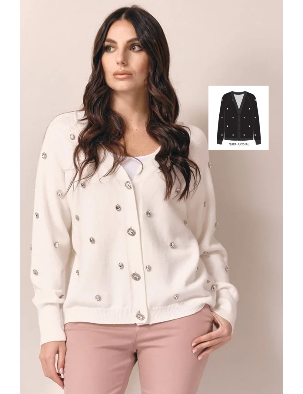 White wise - cardigan con applicazioni ww19157 nero - 13998