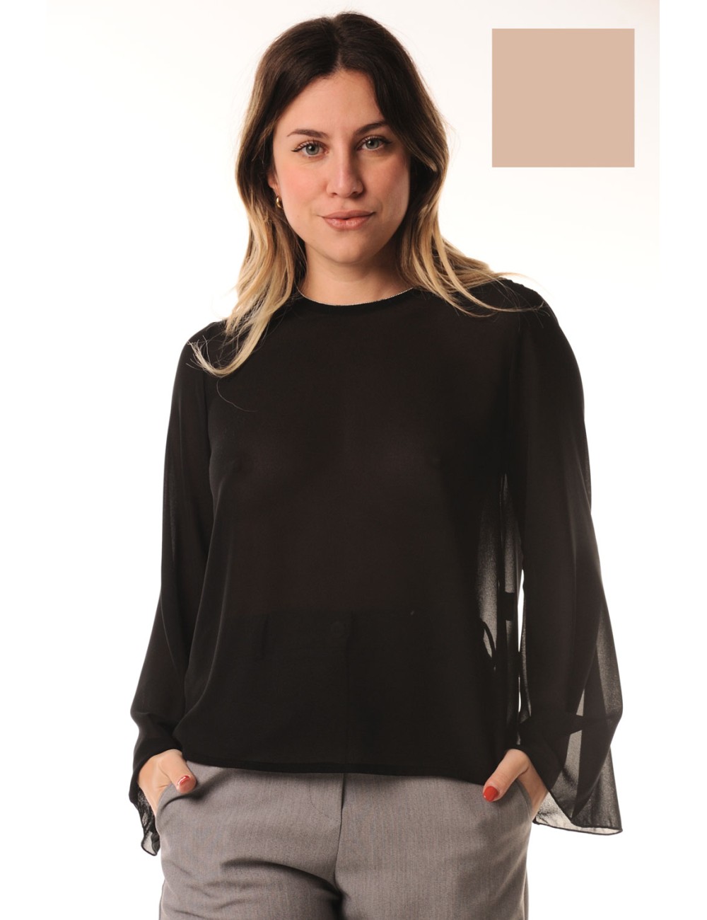 Lokita - blusa georgette manica campana 260 lok23629 cipria - 13810