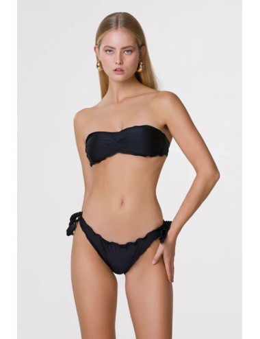 Mefui - bikini fascia e slip brasiliano con nodi frou frou mf24-1901/1904bk - 12935