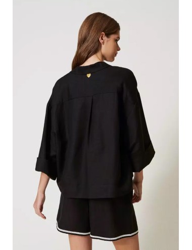 Twinset - blusa in misto lino con ricami  nero/madreperla 251lb2fcc 02710 - 14096