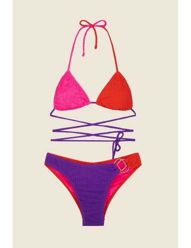 Mefui - bikini triangolo con slip fisso color block mf25-0500rd - 14154