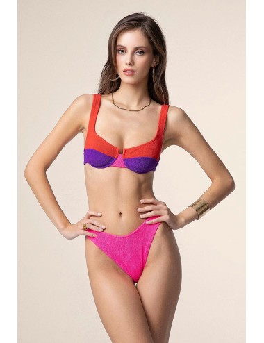 Mefui - bikini reggiseno con ferretto e slip americano fisso color block mf25-0502rd - 14155