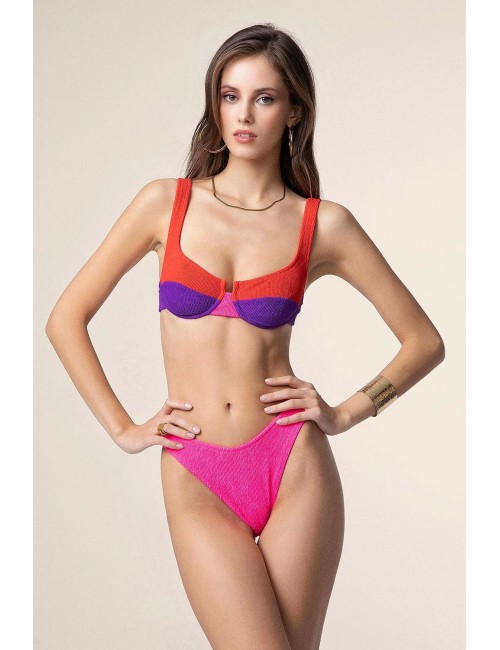 Mefui - bikini reggiseno con ferretto e slip americano fisso color block mf25-0502rd - 14155