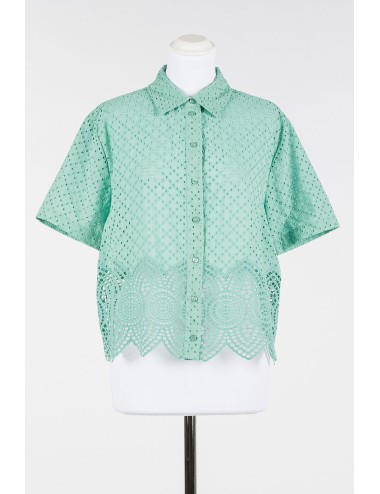 Twinset - camicia m/c pizzo macramè 251lm2vaa 12361 green marine - 14294