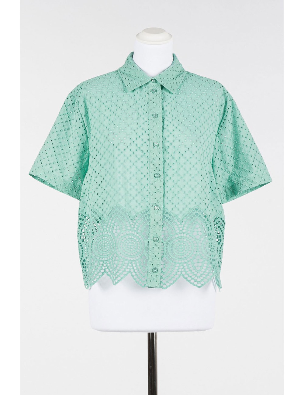 Twinset - camicia m/c pizzo macramè 251lm2vaa 12361 green marine - 14294