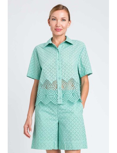 Twinset - camicia m/c pizzo macramè 251lm2vaa 12361 green marine - 14294