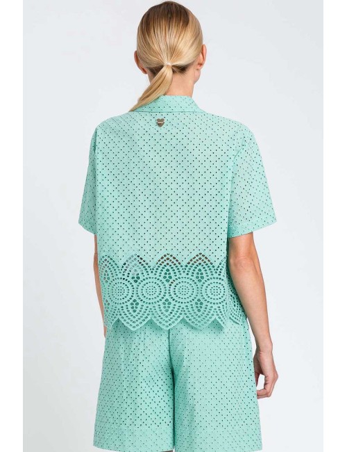 Twinset - camicia m/c pizzo macramè 251lm2vaa 12361 green marine - 14294