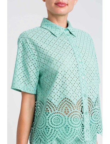 Twinset - camicia m/c pizzo macramè 251lm2vaa 12361 green marine - 14294