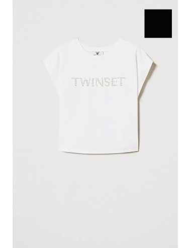 Twinset - t-shirt con ricamo logo di perle 251lm2taa 00006 - 14289