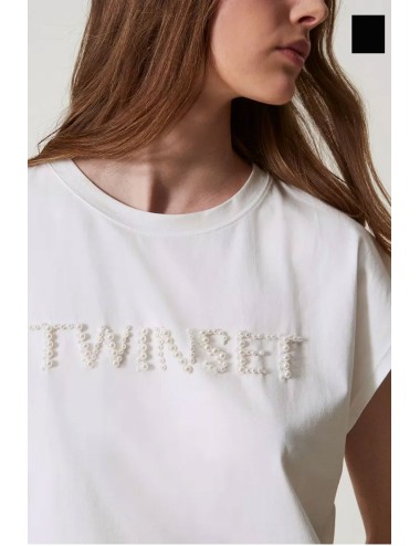 Twinset - t-shirt con ricamo logo di perle 251lm2taa 00006 - 14289