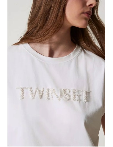 Twinset - t-shirt con ricamo logo di perle 251lm2taa 00632 - 14290