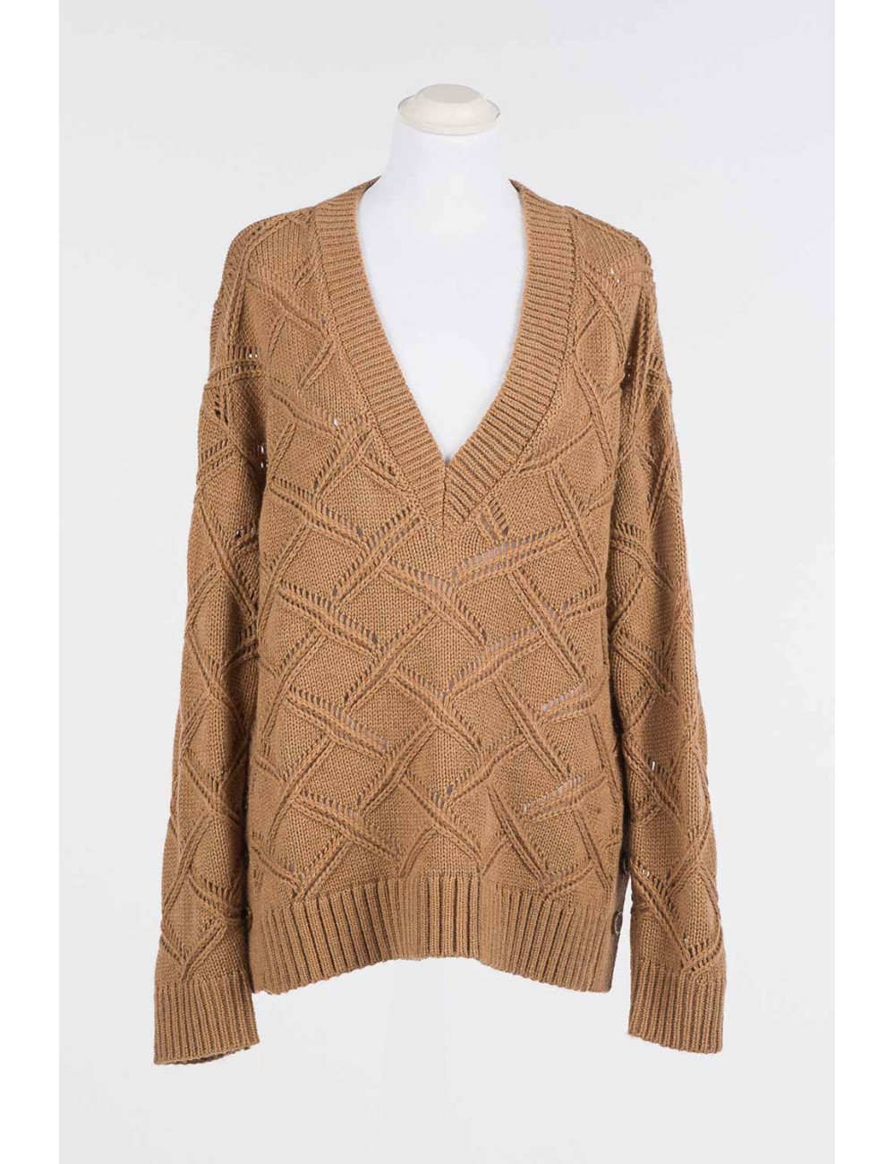 Twinset - maxi maglia a v caramel camel 242li3naa 11718
