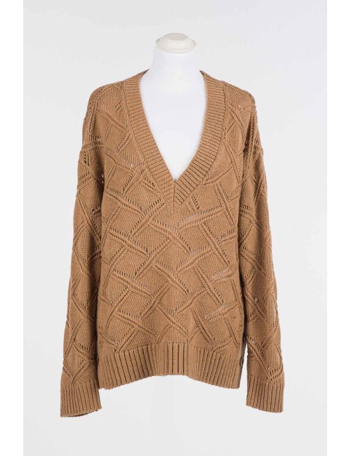 Twinset - maxi maglia a v caramel camel 242li3naa 11718