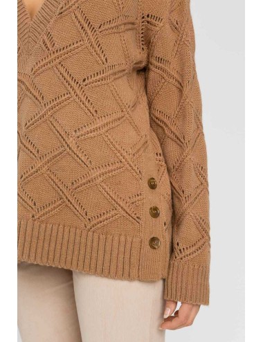 Twinset - maxi maglia a v caramel camel 242li3naa 11718
