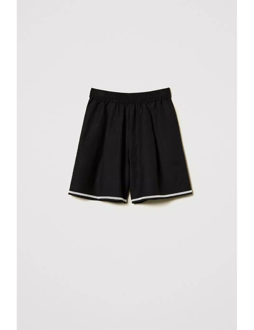 Shorts in misto lino con ricami bic. nero/madreperla 251lb2fdd 02710