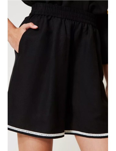 Shorts in misto lino con ricami bic. nero/madreperla 251lb2fdd 02710